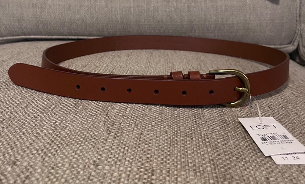 NWT LOFT Women's Brown Leather Belt Gold Tone Buckle Size L Minimalist Classic